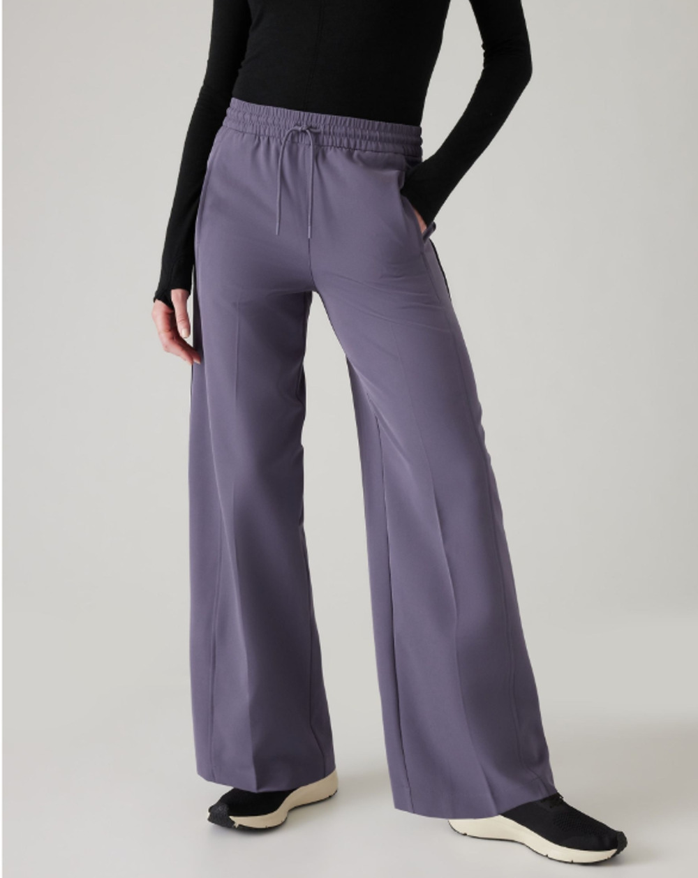 Athleta Stride Wide Leg Pants Size XL Purple Travel Lounge Elastic Waist Pockets